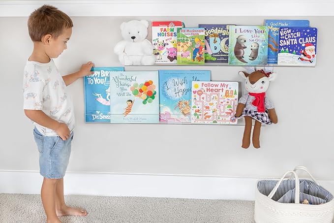 Rebecca Luxurious Acrylic Floating Shelves for Wall - 2 Pack of 36" x 2" x 4" - 5mm Thick Clear Book Shelf for Bathroom, Bedroom, Nursery, Kids Room with Easy Installation Hardware – Cute Bookshelf