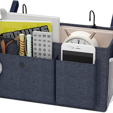 Bedside Caddy Bedside Organizer with Fixed Straps & Water Bottle Holder, Bunk Bed Caddy ideal for Home, Dorm, Hospital, Crib, Versatile Bedside Storage Solution (Navy)