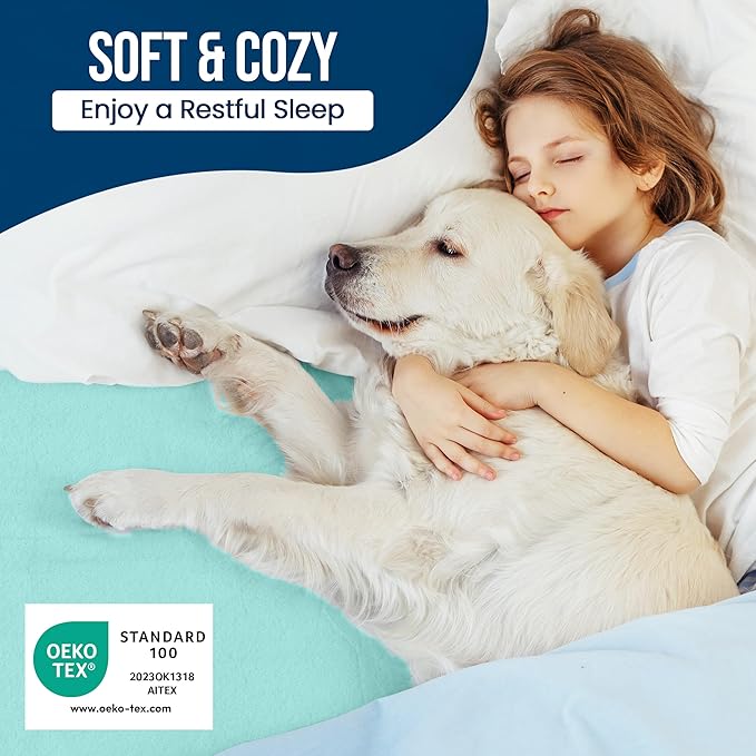 Utopia Bedding Waterproof Mattress Protector Queen Size, Premium 200 GSM Terry Mattress Cover, Soft & Breathable Bed Cover, Fitted Sheet Style with Stretchable Deep Pockets 17" (Spa Blue)