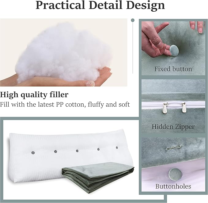 Bed Wedge Pillow for Headboard Large Bolster Pillow Reading Pillows for Sitting Up in Bed Adult, Triangular Backrest Cushion Book Pillows for Daybed Couch Support Upholstered（LightGray, Full）