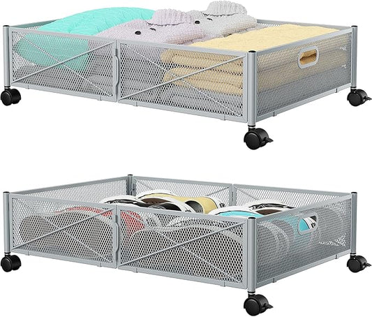 PHINOX Under Bed Storage, Under the Bed Storage Containers with Wheels, Under Bed Shoe Storage Organizer Drawer for Bedroom Clothes Shoes Blankets -2Pack