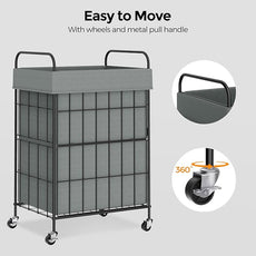 Laundry Hamper with Wheels, 90L Laundry Basket with Handle, Laundry Sorter with Removable Liner Bag