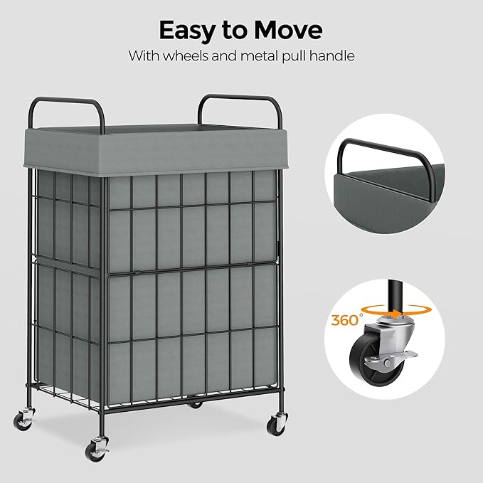 Laundry Hamper with Wheels, 90L Laundry Basket with Handle, Laundry Sorter with Removable Liner Bag