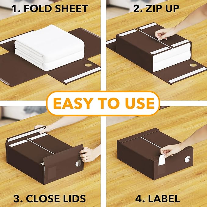 SpaceAid 6 Pack Bed Sheet Organizers and Storage, Foldable Sheet Organizer with Window for Linen Closet, Set Folder Keeper for Queen & King Size Bedding Storage (Brown)