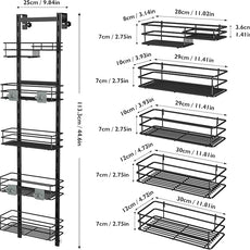 Orimade Over the Door Shower Caddy Adjustable 5 Tier Black,Bathroom Hanging Organizer Shelf Rustproof with 4 Hooks,Shower Basket with Soap Holder and Suction Cup