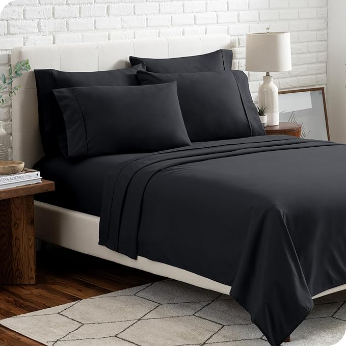 Bare Home Hotel Luxury Twin XL Sheet Set, Extra Soft - 4 Piece Set - Deep Pockets - Easy Fit - Cooling & Breathable - Wrinkle, Fade, Stain Resistant - Includes 2 Pillowcases (Twin XL, Black)
