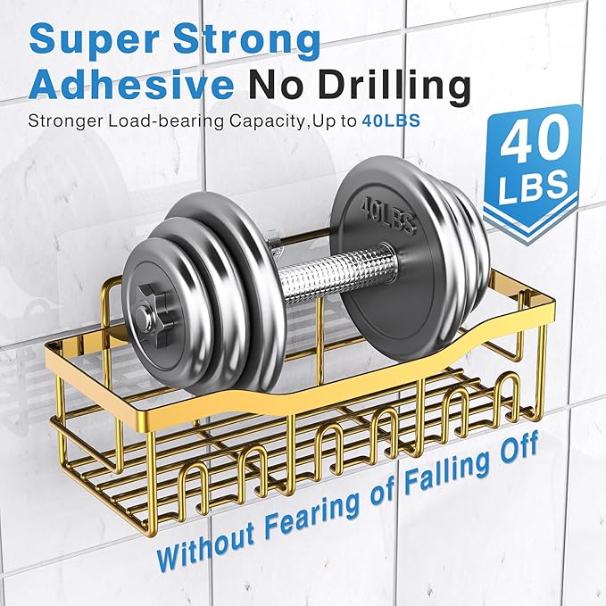 EUDELE 5-Pack Rustproof Stainless Steel Shower Caddy – No Drill Adhesive Bathroom Organizer with Large Capacity, Spacious Shower Shelves for Inside Shower, Kitchen & Home Decor Storage-XL Size