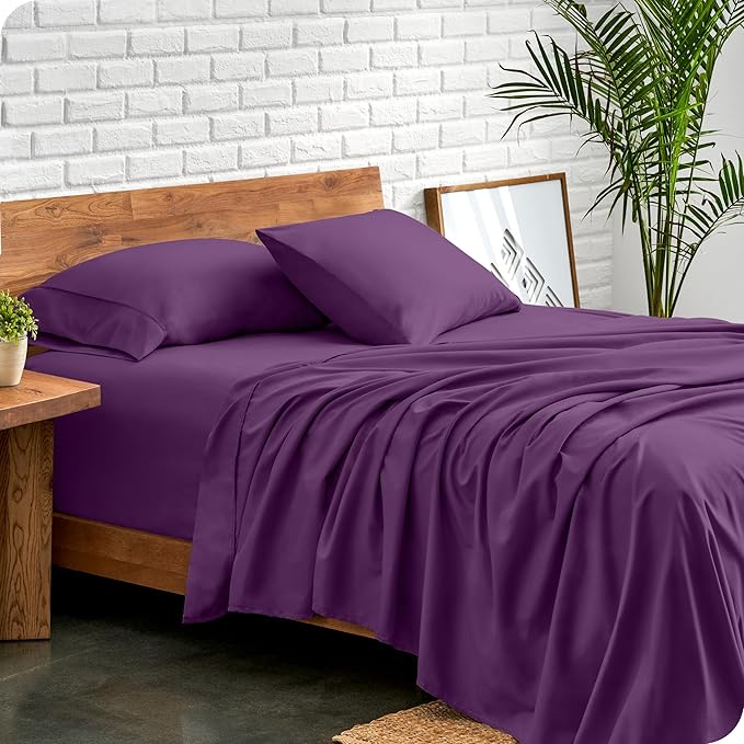 Bare Home Split King Sheet Set - 1800 Ultra-Soft Microfiber Bed Sheets - Double Brushed - Deep Pockets - Easy Fit - 5 Piece Set - Bed Sheets & Pillowcases (Split King, Plum) BareHome