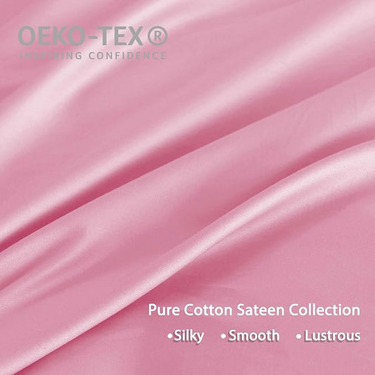 HeimenAogo Egyptian Cotton Duvet Cover Queen Size Sateen Weave, Silky Soft and Breathable Bedding Set with Zipper Closure, Long Staple Cotton Bed Linen Baby Pink 3Pcs (90"×90")