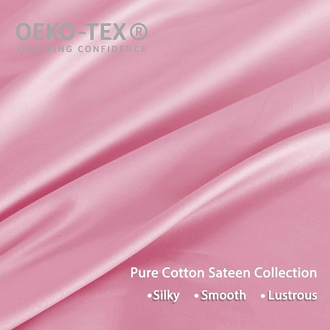HeimenAogo Egyptian Cotton Duvet Cover King Size Sateen Weave, Silky Soft and Breathable Bedding Set with Zipper Closure, Long Staple Cotton Bed Linen Baby Pink 3Pcs (104"×90")