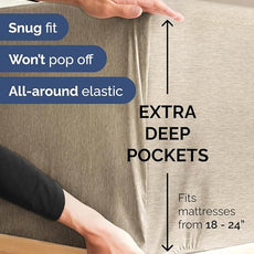 Extra Deep Pocket Full Sheets - 4 Piece Breathable & Cooling Bed Sheets - Hotel Luxury Bed Sheet Set - Soft, Wrinkle Free & Comfy - Easily Fits Extra Deep Mattresses - Heathered Beige Sheets Set