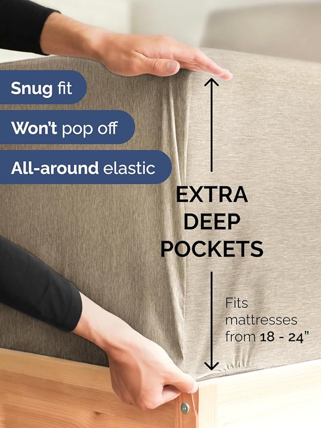 Extra Deep Pocket Twin XL Sheets - 3 Piece Breathable & Cooling Bed Sheets - Hotel Luxury Bed Sheet Set - Soft, Wrinkle Free & Comfy - Easily Fits Extra Deep Mattresses - Heathered Beige Sheets Set