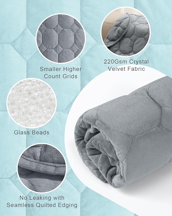 Cottonblue Weighted Lap Blanket 7lbs, Cozy Luxury Crystal Velvet Weighted Blanket for Adults, Small Weighted Blanket for Relaxation, Sleeping, Travel, Grey, 29" x 24"