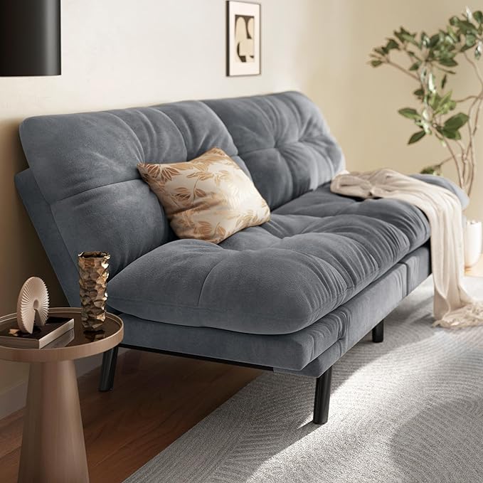 YITAHOME 70″ Convertible Futon Sofa Bed, Cat-Scratch-Proof Fabric Futon Couch with Adjustable Backrest and Armrest, Modern Loveseat Sleeper for Living Room Home Office, Dark Grey