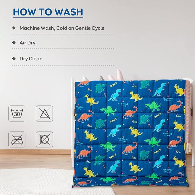 Kivik Weighted Blanket 3lbs, Blue Dinosaur Weighted Blankets, Cute Small Weighted Blankets 3 Pounds, Washable Soft Heavy Blanket Throw for All-Season, 36x48 Inches Blue