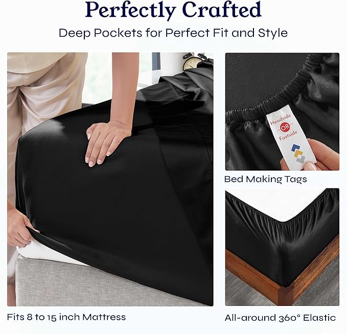 California Design Den Twin XL Sheet Sets - 400 Thread Count Sateen, 100% Cotton Sheets Set, Deep Pockets, and Durable Bedding for Dorm Rooms & Adults - Black