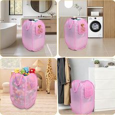 Foldable Laundry Basket, Pop Up Laundry Hamper with Handles, Collapsible Basket with Handy Pocket, Privacy Protection, Easy Carry Reinforced Clothes Hamper for Dorm, Bedrooms, Bathrooms, Travel Pink