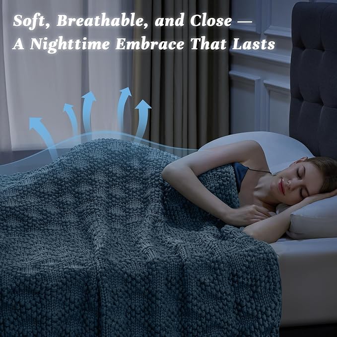 Knitted Weighted Blanket for Adult, Chunky Knit Weighted Throw for Sleep 36"*48" 3lbs, Cooling Breathable Heavy Blanket Machine Washable Blanket for Room Decor(HazeBlue)
