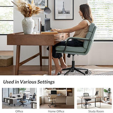 HULALA HOME Modern Faux Leather Home Office Chair with Tilt Lock & Metal Base, Desk Chair with Wheels & Padded Cushion, 360° Swivel Wide Seat Computer Task Chair, Sage