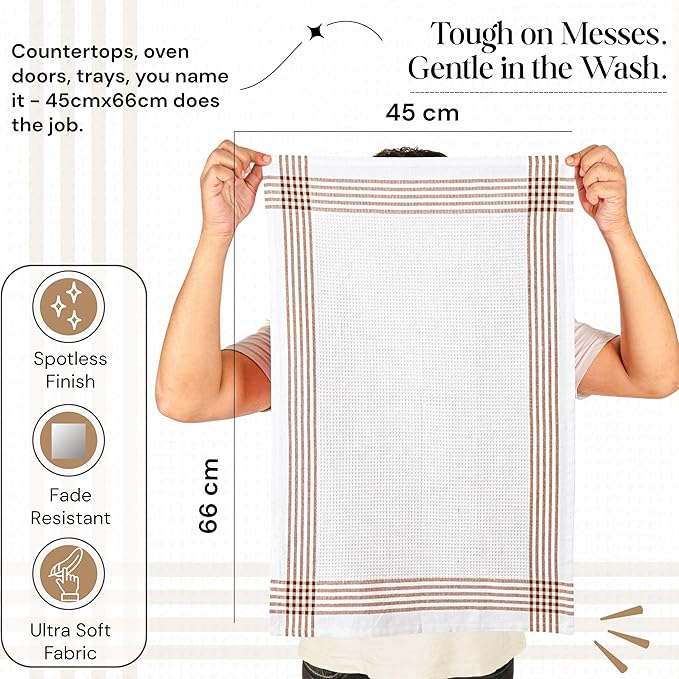 Multi White Waffle Kitchen Towels 3 Pack, 100% Cotton, 16x26 Inch, Ultra Absorbent, Fast Dry Dish Towels, Reusable Dishcloths for Drying, Cleaning, Mustard Yellow, Sky Blue, Brown