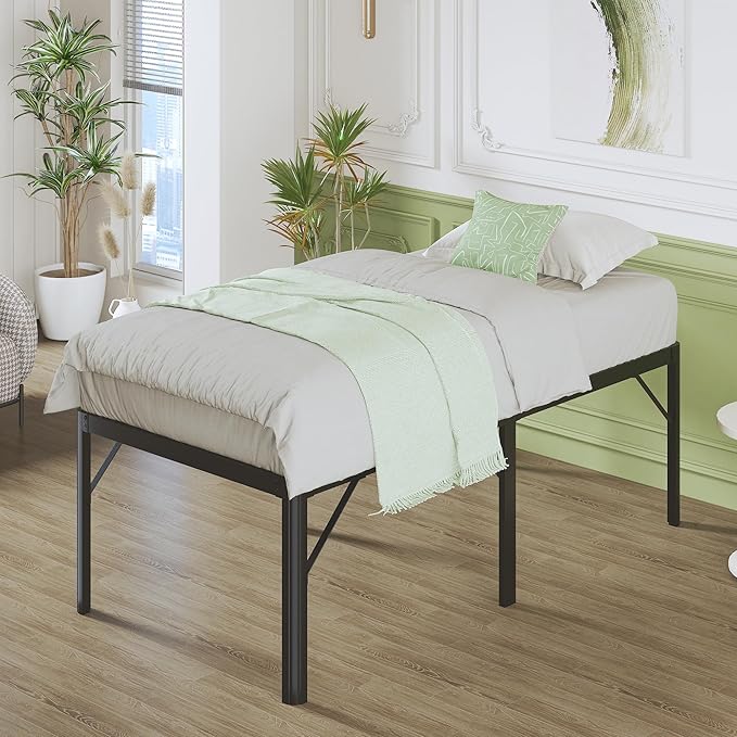 25 Inch High Twin XL Bed Frames with Rounded Corner Legs, Heavy Duty Metal Twin XL Platform Bed Frame with Steel Slats Support, No Box Spring Needed, Noise Free, Easy Assembly