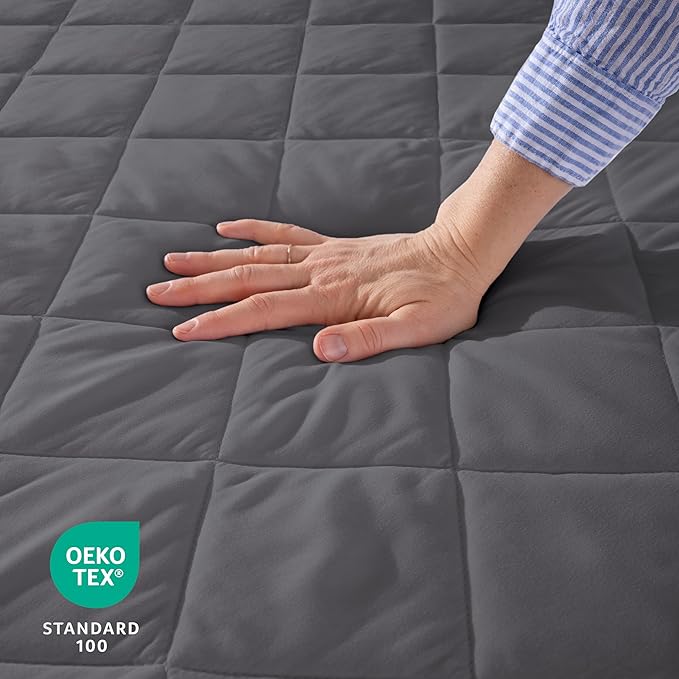 Bare Home Twin Quilted Fitted Mattress Pad - Cooling Mattress Cover - Easily Washable - Elastic Fitted Cover for Mattress - Stretch-to-Fit up to 15 Inches Deep (Twin, Grey)