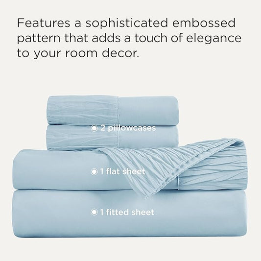 Bedsure King Size Sheets Set - 4 Pieces Soft King Sheets - Breathable & Cooling - Hotel Luxury - Easy Care Polyester Microfiber Bedding for Women, Men, Light Blue