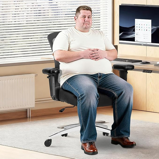 Big and Tall Office Chair 500lbs, Heavy Duty Ergonomic Mesh Chair, Computer Executive Desk Chair with Wide Thick Seat, Adjustable Armrests, Lumbar Support