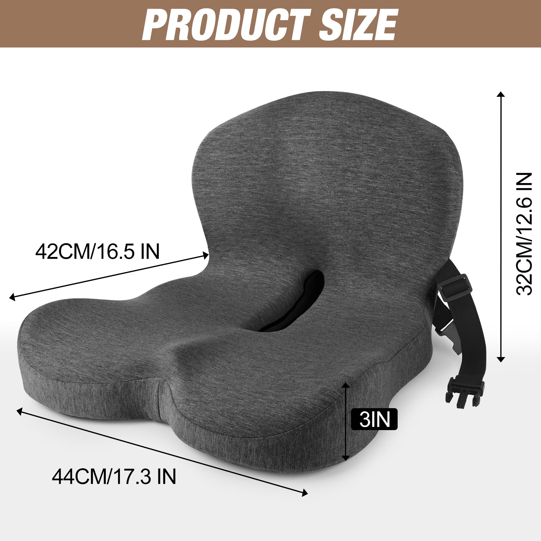 MYFAMIREA Truck Seat Cushion, Memory Foam Trucker Seat Cushion for Truck Driver Long Sitting with Adjustable Strap, Back Support and Pain Relief for Trucker Driving Car Office Chair and Pain Dormly