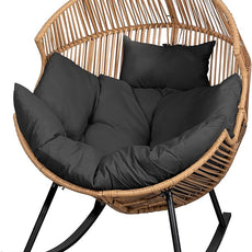 Vongrasig Comfy Wicker Rocking Egg Chair, Soft Thick Cushion Rattan Lounge Chair, High Capacity Steel Frame, Reading Chair for Living Room, Bedroom, Dorm Rooms (Black)