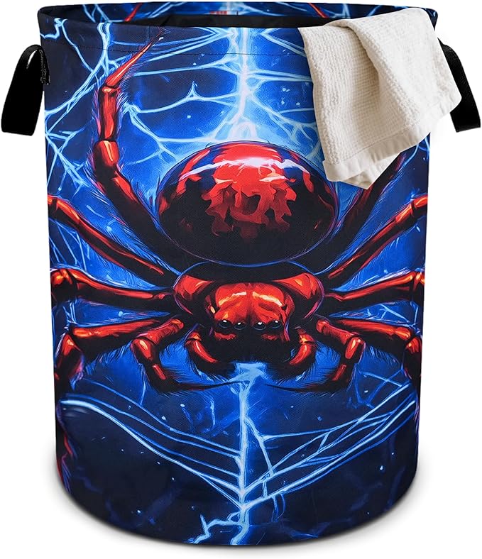 Halloween Web Laundry Basket Foldable Oxford Cloth Tote Bag Laundry Hamper Clothes Storage Bucket Organizer For Bathroom/Laundry Storage/Bedroom 19.6x15.7 Inch