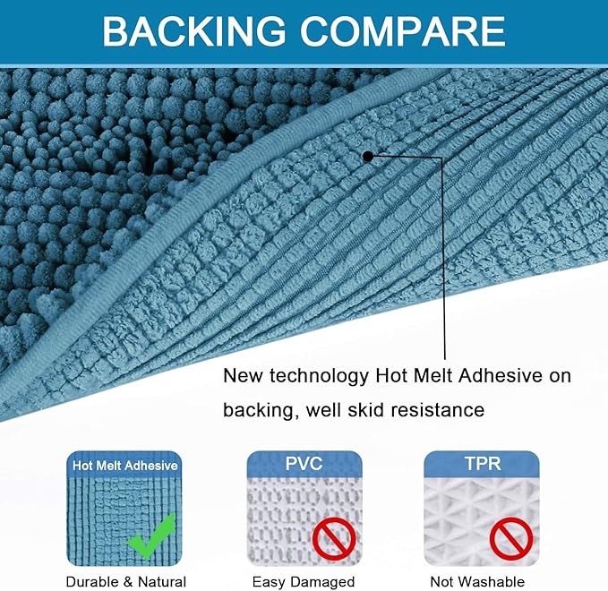 H.VERSAILTEX Turquoise Bathroom Rug, 2 Piece Bathroom Rug Set Slip-Resistant Extra Absorbent Soft and Fluffy Thick Striped Bath Mat Shag Floor Mat(Turquoise Blue, 20" x 32"/17" x 24")