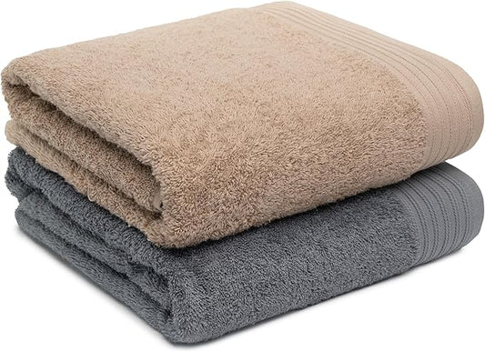 100% Cotton Towels 35" X 70" | Dark Grey & Sand Towels Set of 2 Ultra Soft and Highly Absorbent Bath Towel Set Cotton, Gym, Hotel, Spa, Machine Washable
