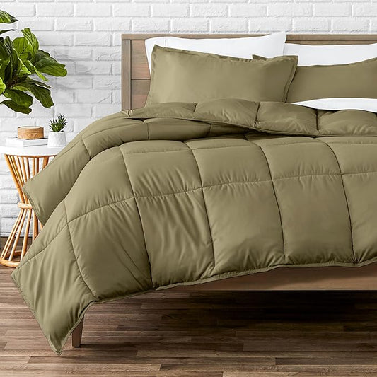 Bare Home Comforter Set - Full Size - Ultra-Soft - Goose Down Alternative - Premium 1800 Series - All Season Warmth (Full, Olive)