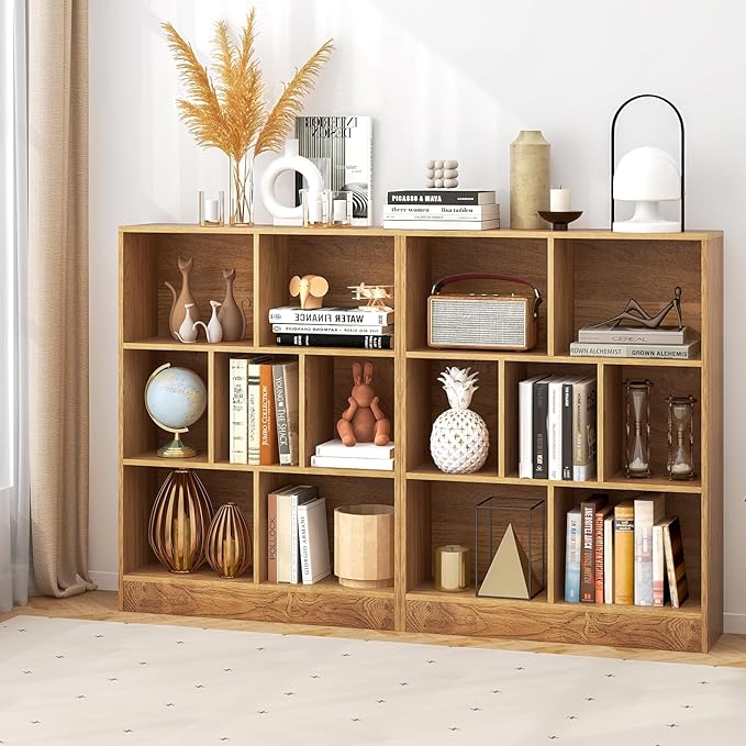 Tangkula 7-Cube Bookshelf, 41” Floor Bookcase with 2 Anti-Tipping Kits, Freestanding Storage Organizer, 4-Tier Display Shelf for Home, Office & Dorms, Natural/White (Natural, 7-Cube)