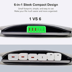 USB C Fast Charger, 100W GaN 6 Port Type C Charging Station Hub Block Cube, USB C Wall Charger Power Strip Adapter Plug for iPad iPhone 17 16 15 14 13 12 Pro Max Pixel Note Galaxy, 5ft Cord