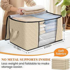 Fab totes 4 Pack Clothes Storage, Foldable Thick Fabric Blanket Storage Bags, Containers for Organizing Bedroom, Closet, Clothing, Comforter, Organization with Handle,Beige