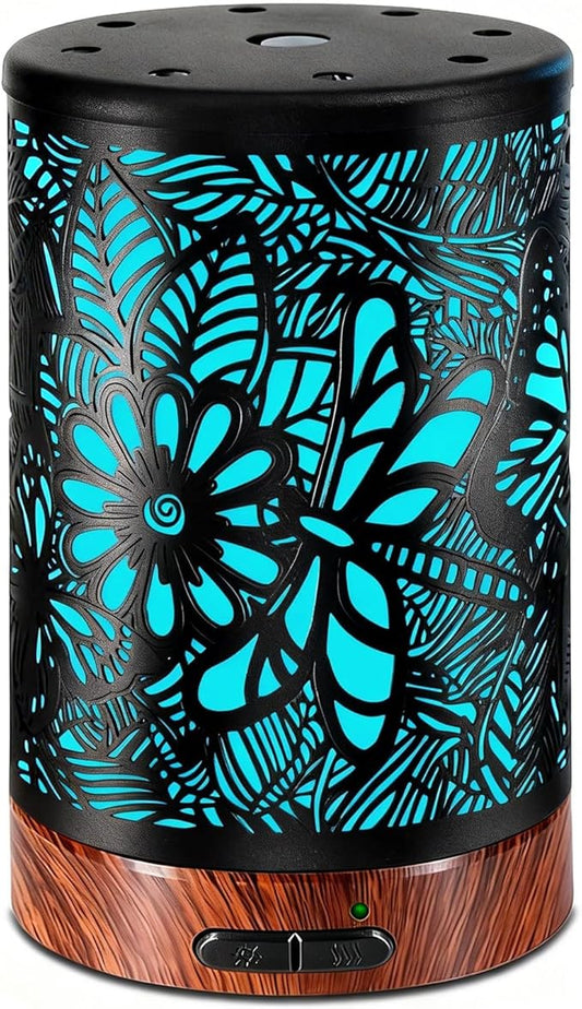 Essential Oil Diffuser Aromatherapy Diffuser - Metal Aroma Diffuser for Home 150ml Ultrasonic Cool Mist Diffuser with 7 Colors Light Auto Shut-Off Protection for Home Office Decor & Gift (Dragonfly)