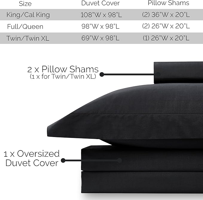 Southshore Fine Living, Inc. Premium Collection Oversized King Duvet Cover Set, Soft Duvet Cover 3-Piece, Two Matching Shams (108 in Wide x 98 in Long), Black, King/California King
