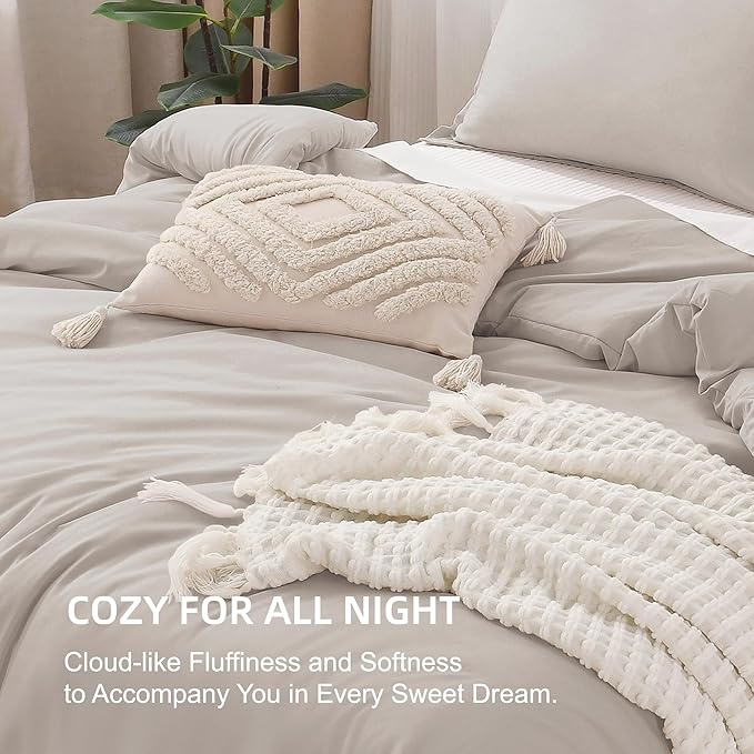 Litanika Comforter Set, Lightweight Solid Bedding Comforter Set, Fluffy Down Alternative Bed Set, Deep Linen, Full