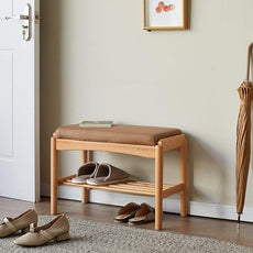 Solid Wood Shoe Bench Assembled, Shoe Rack Bench with Silicone Leather Cushion for Entryway, Living Room, Bedroom, Hallway, 11.8
