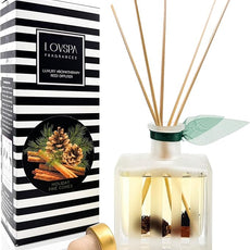 LOVSPA Reed Diffuser Set, Holiday Pine Cones Scented Oil Diffuser with Sticks, Home Fragrance Accessories for Bathroom Shelf Decor, Aroma Diffusers for Home or Office Desk, USA Made