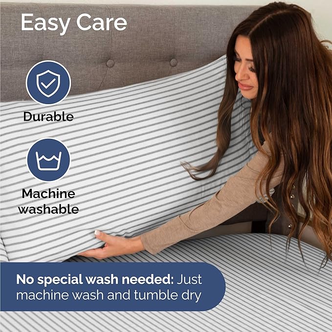 Twin 4 Piece Sheet Set - Cooling & Breathable Bed Sheets - Hotel Luxury Bed Sheets for Women, Men, Kids & Teens - Bedding w/Deep Pockets & Easy Fit - Soft & Wrinkle Free - Twin Grey Stripes Sheets