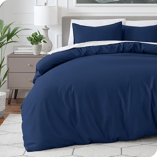 Bare Home Bedding Duvet Cover Queen Size - Premium 1800 Super Soft Duvet Covers Collection - Lightweight, Cooling Duvet Cover - Soft Breathable Bedding (Queen, Dark Blue)