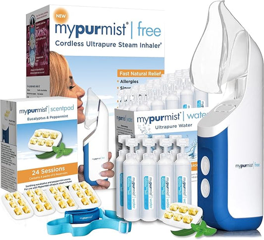 Mypurmist Free Premium Kit – Cordless Steam Inhaler with Water Refills, ScentPad, and Handsfree Strap – Personal Steamer Vaporizer Humidifier for Sinus Relief, Nasal Congestion, Cold