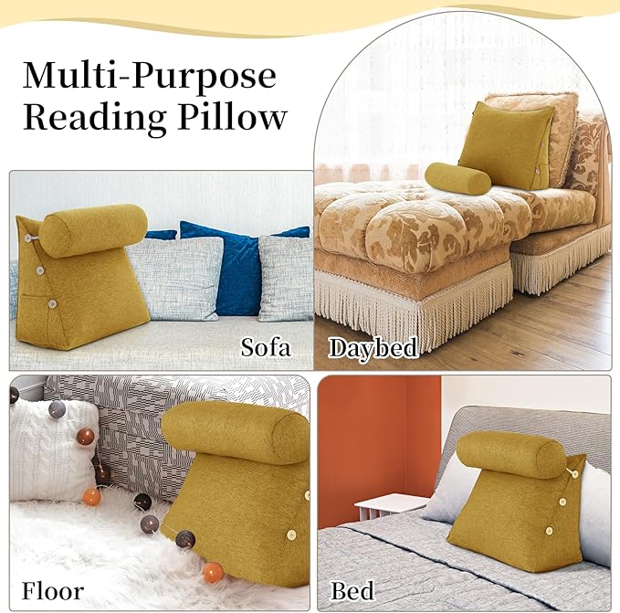 Bed Wedge Reading Pillow, Adjustable Reading Throw Cushion Triangular Pillow Wedge Couch Pillow for Lumbar Neck Back Support Pillow with Removable Linen Cover