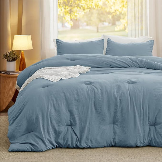 Bedsure California King Size Comforter Set, Grayish Blue Soft Prewashed Bedding for All Seasons, 3 Pieces GentleSoft™ Bed Set, 1 Lightweight Comforter (104"x96") and 2 Pillowcases (20"x36")