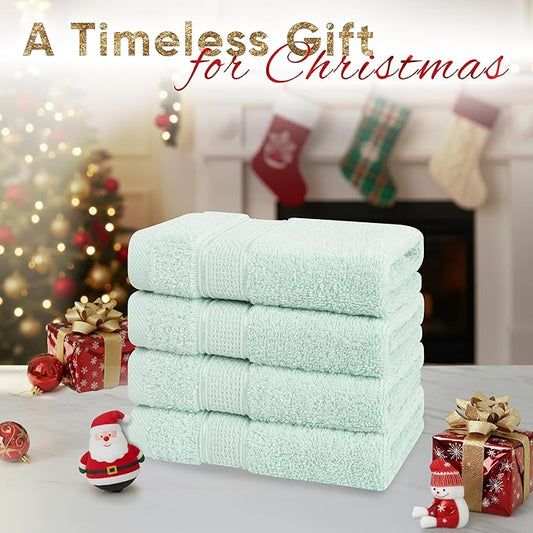 American Soft Linen Salem Washcloth Sets, 4 Piece Luxury 600 GSM 100% Cotton Washcloths for Bathroom, 13x13 inches Washrags Premium Quality Hand Face Towels, Mint