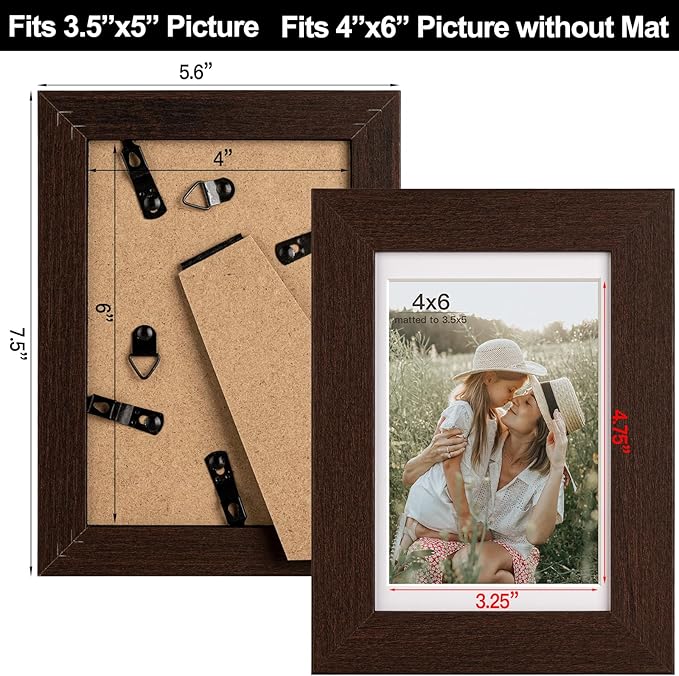 4x6 Picture Frame with Mat for 3.5x5, Walnut Wood Grain Dark Brown Gallery Wall Picture Frames for Tabletop or Wall Mounting(4 Pack, Walnut)