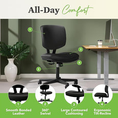 HON Volt Armless Office Desk Chair Comfy, Ergonomic Recline, Softhread Leather Back Seat, Swivel Desk Chair, Black